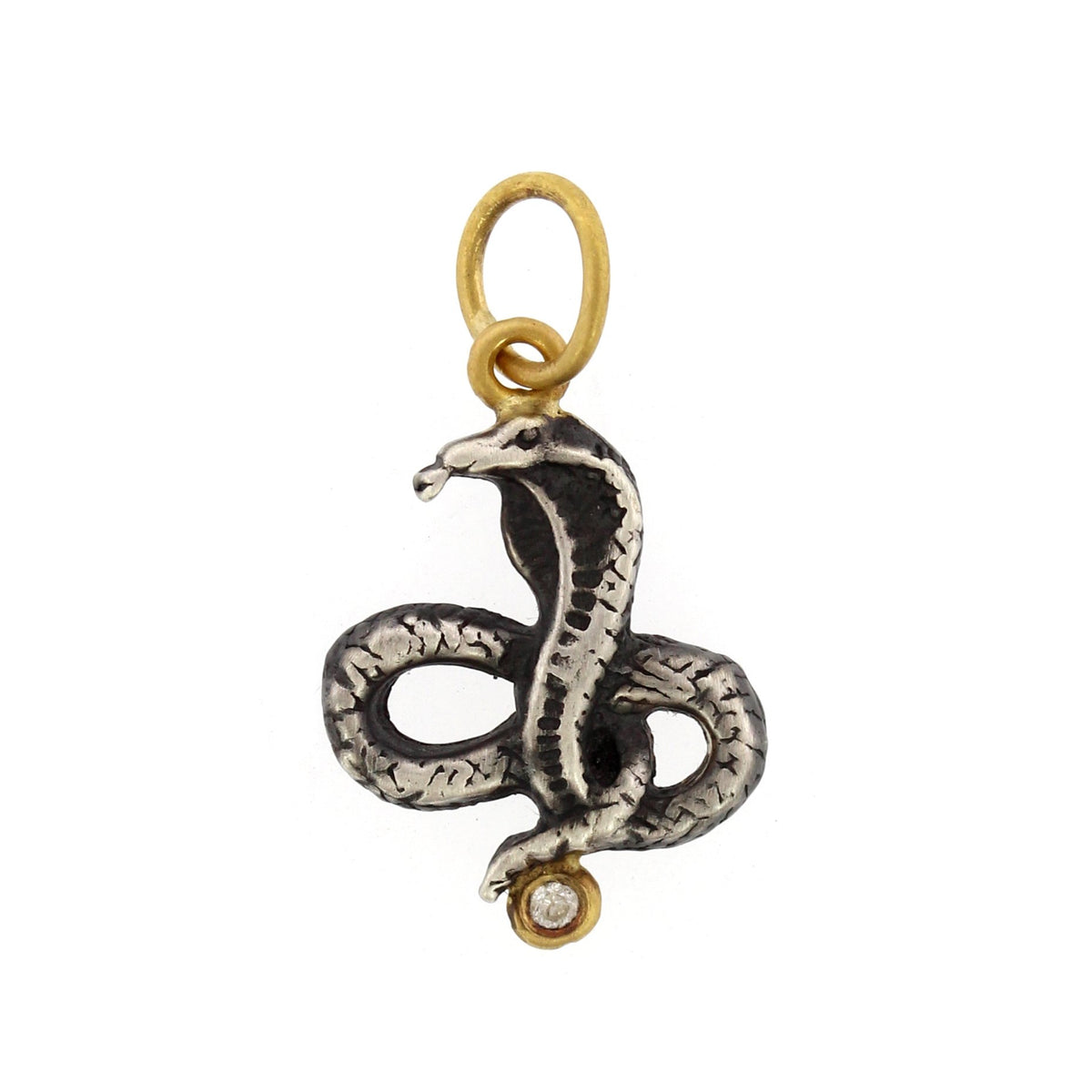24K Yellow Gold and Sterling Silver Cobra Snake Charm