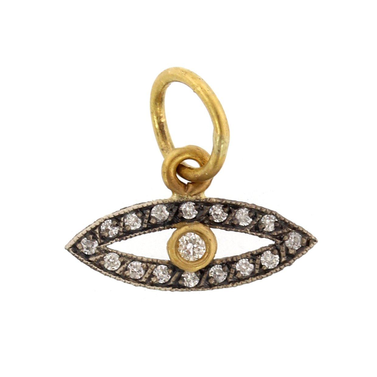 24K Yellow Gold and Sterling Silver Diamond Evil Eye Charm