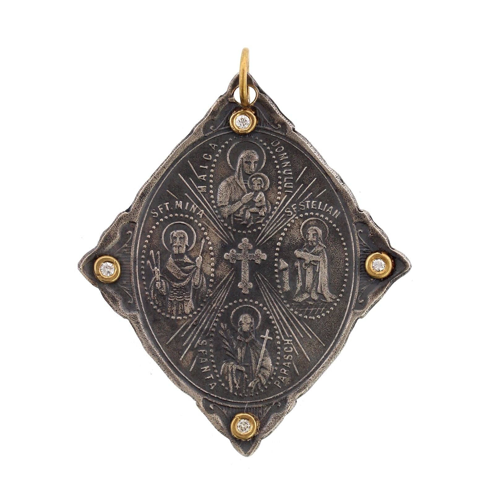 24K Yellow Gold and Sterling Silver Religious Charm