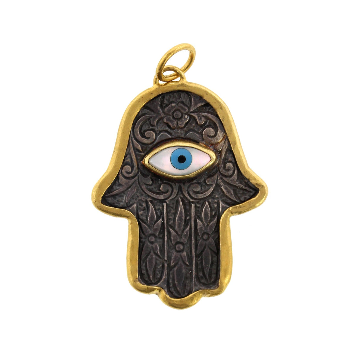 24K Yellow Gold and Sterling Silver Mother of Pearl Hamsa Charm