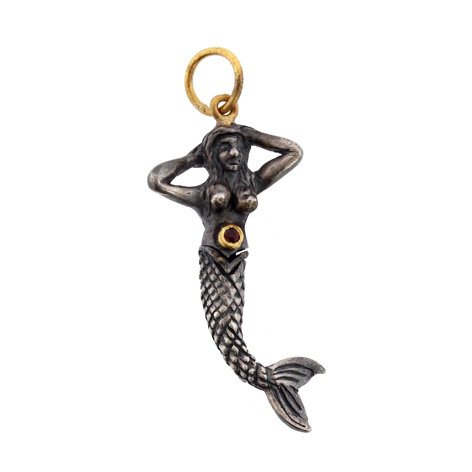 24K Yellow Gold and Sterling Silver Mermaid Charm