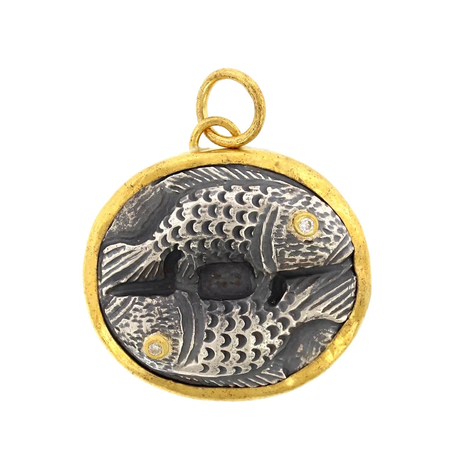 24K Yellow Gold and Sterling Silver Double Fish Charm