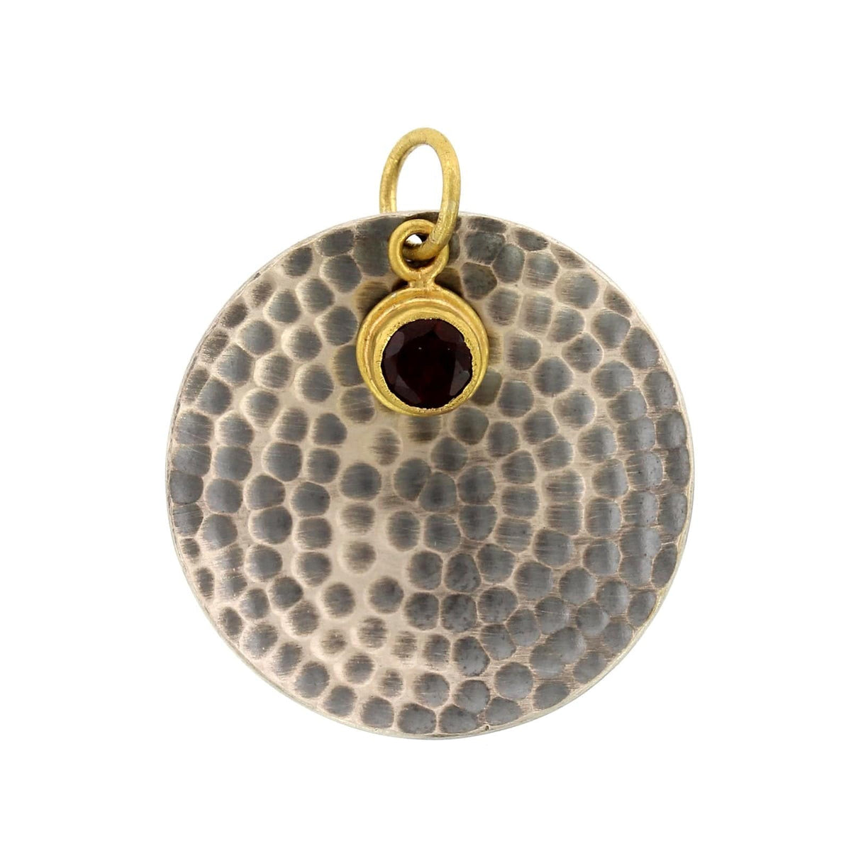 24K Yellow Gold and Sterling Silver Ruby Round Disc Charm