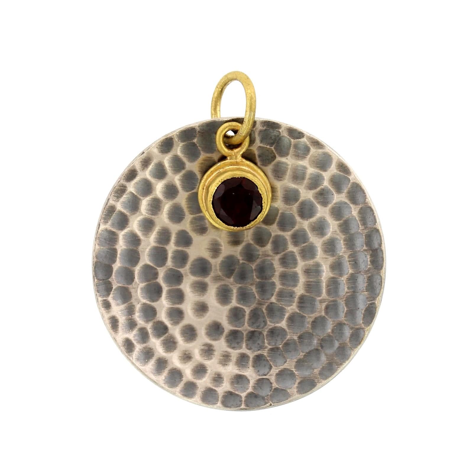 24K Yellow Gold and Sterling Silver Ruby Round Disc Charm