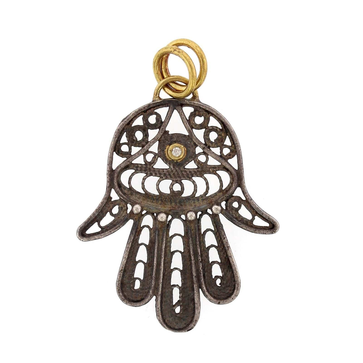 24K Yellow Gold and Sterling Silver Diamond Hamsa Charm