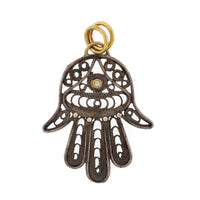 24K Yellow Gold and Sterling Silver Diamond Hamsa Charm