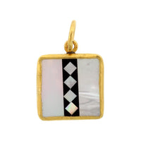 24K Yellow Gold and Sterling Silver Mother of Pearl and Black Onyx Charm