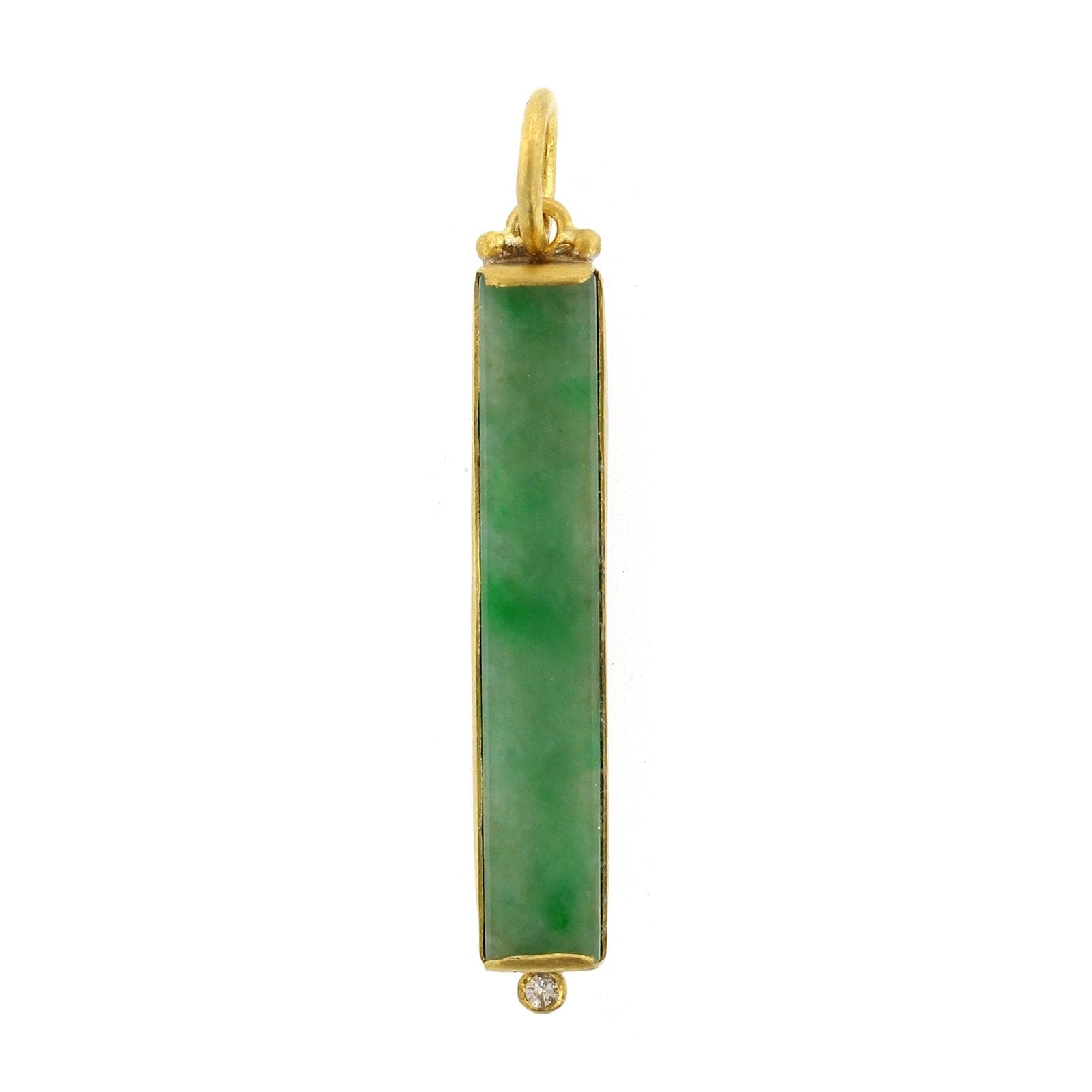24K Yellow Gold and Sterling Silver Jade Bar Charm