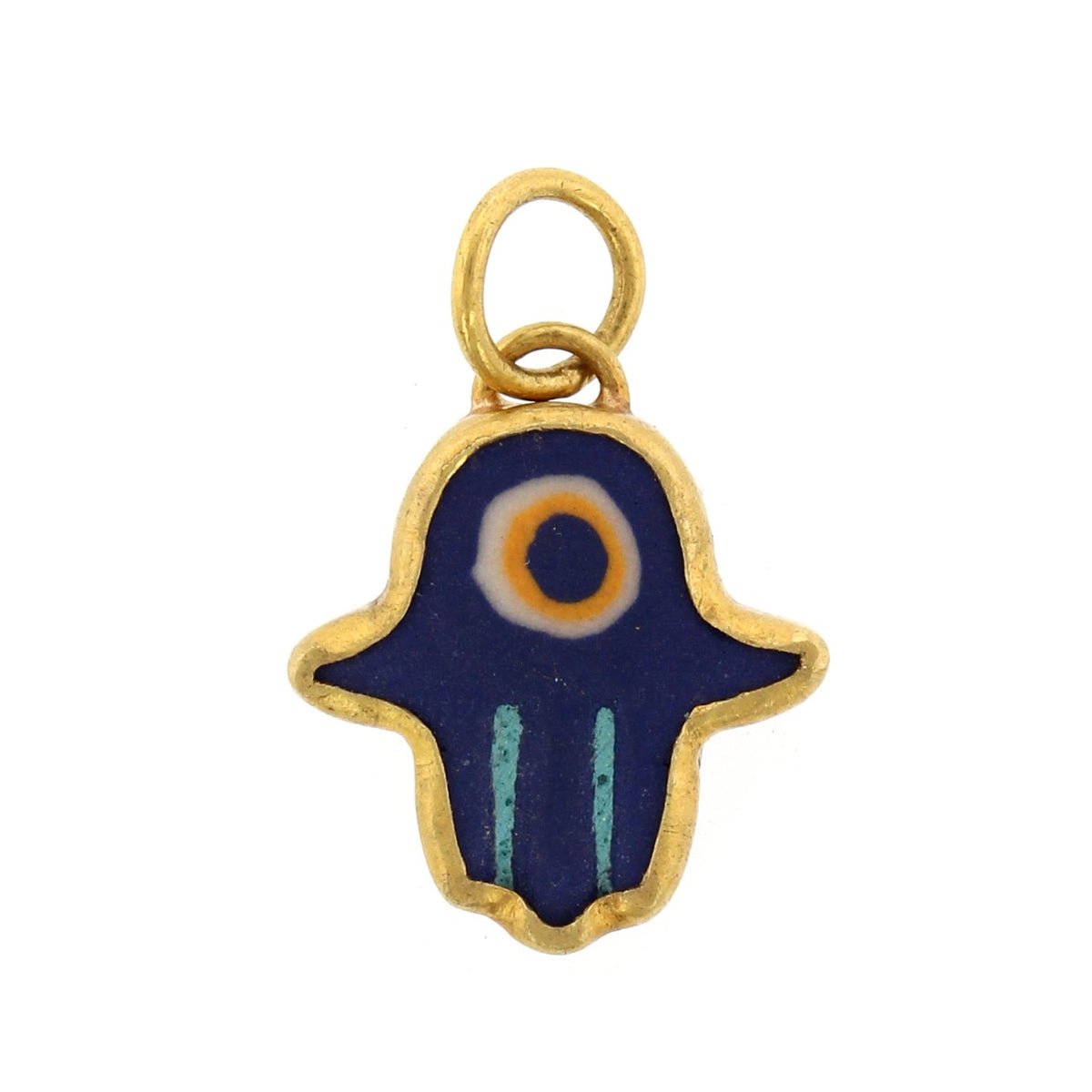 24K Yellow Gold and Sterling Silver Hamsa Evil Eye Charm