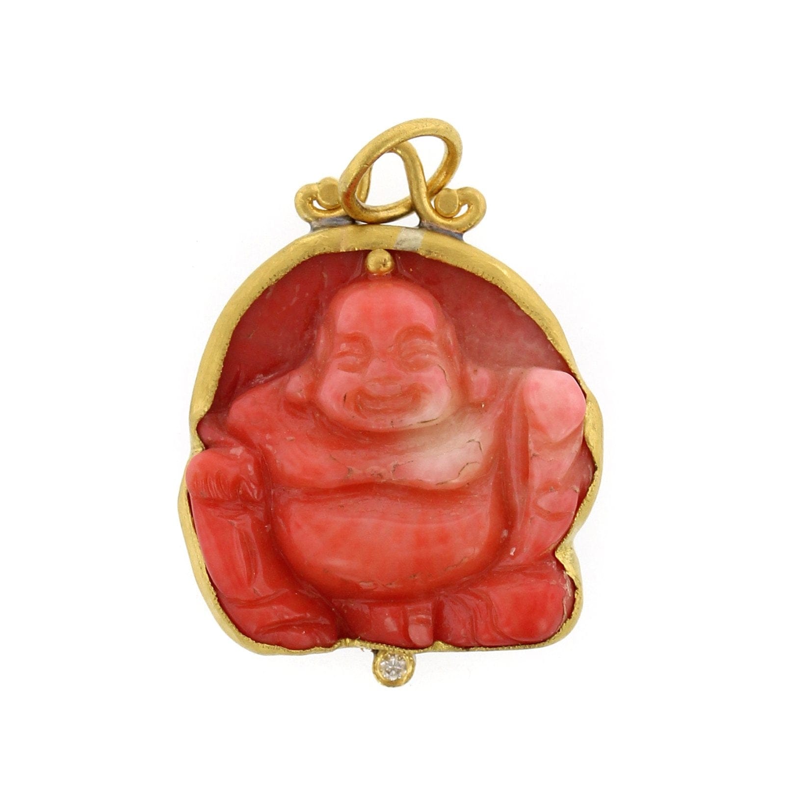 24K Yellow Gold and Sterling Silver Coral Buddha Charm