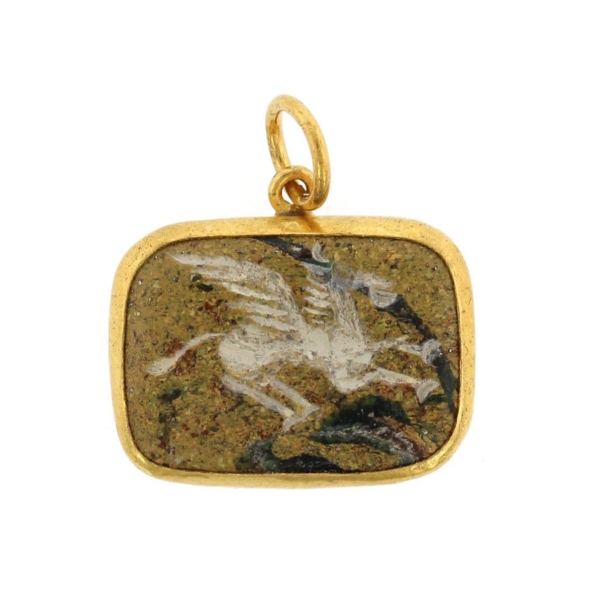 24K Yellow Gold and Sterling Silver Jasper Stone Pendant