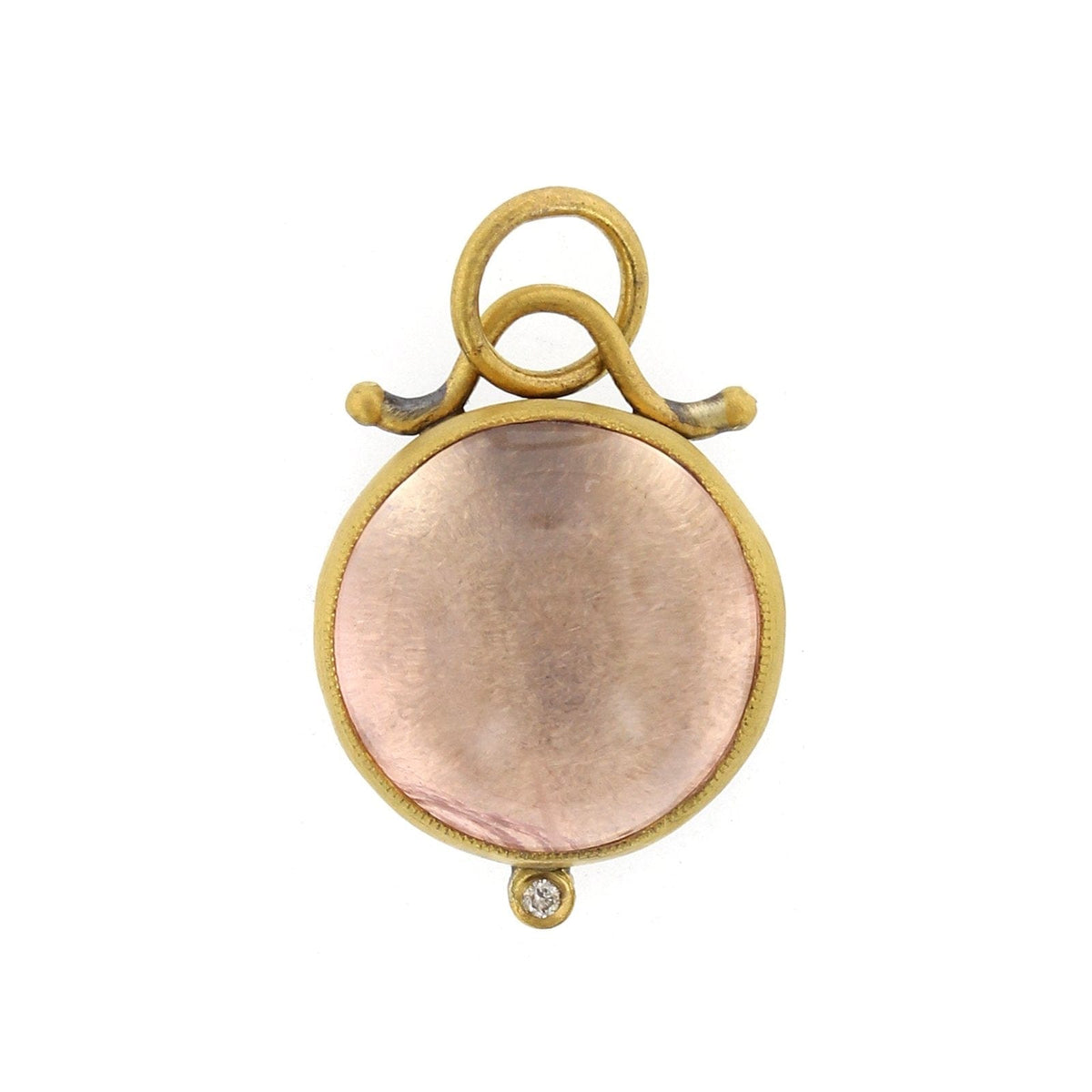 24K Yellow Gold and Sterling Silver Rose Quartz Charm