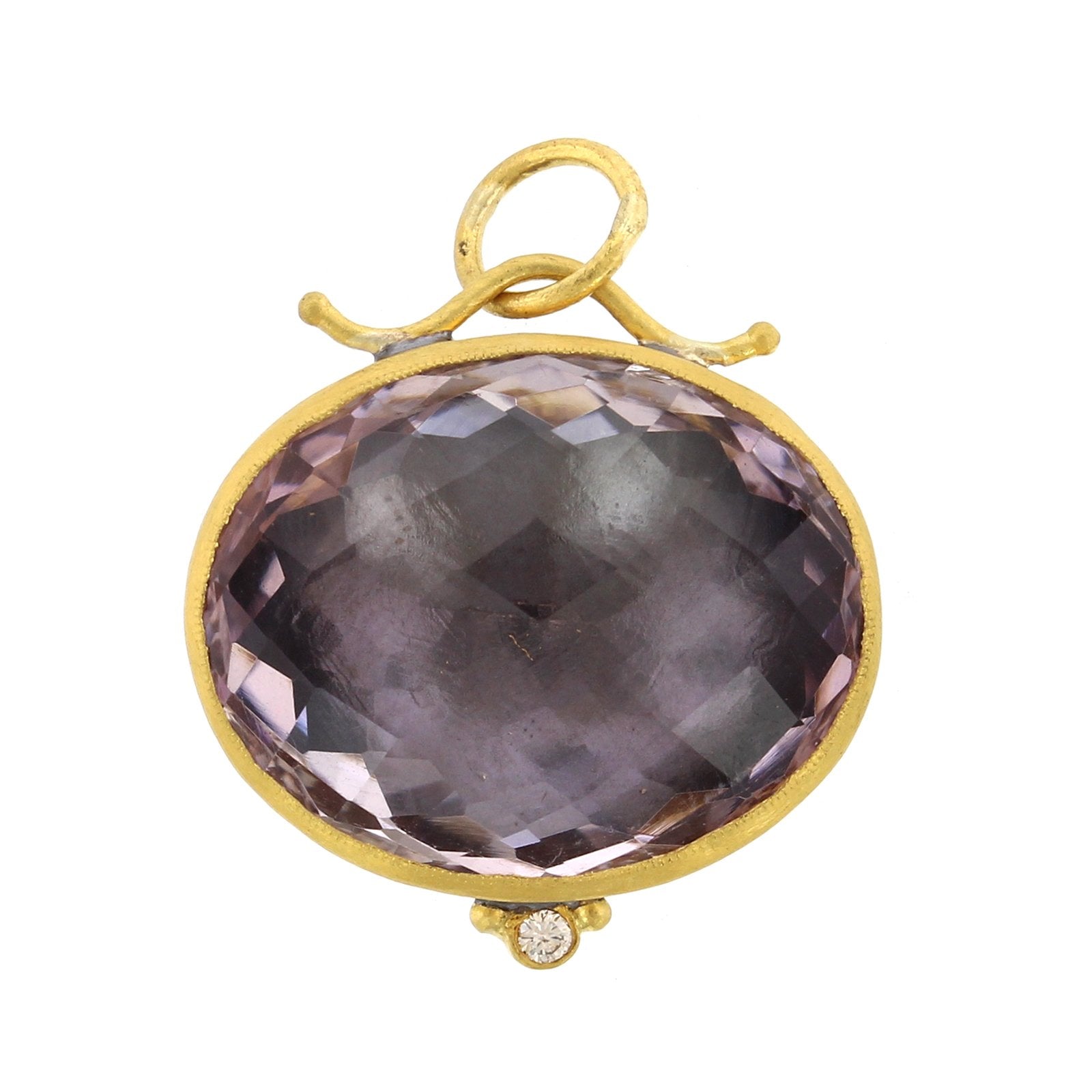 24K Yellow Gold and Sterling Silver Amethyst Charm