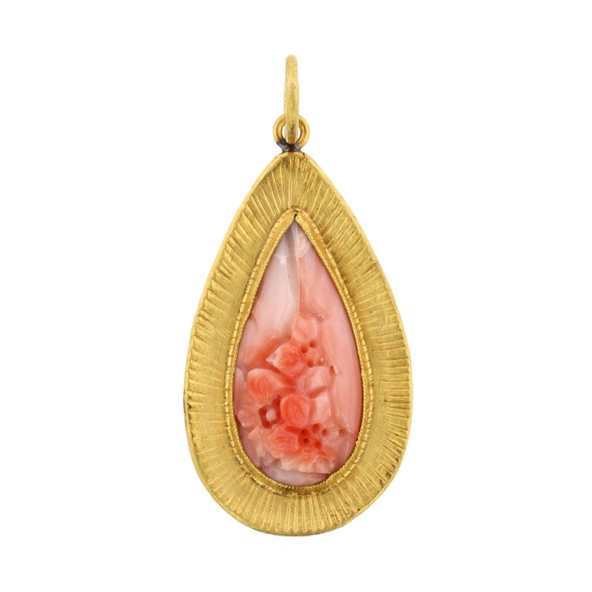 24K Yellow Gold and Sterling Silver Pear Shaped Coral Charm