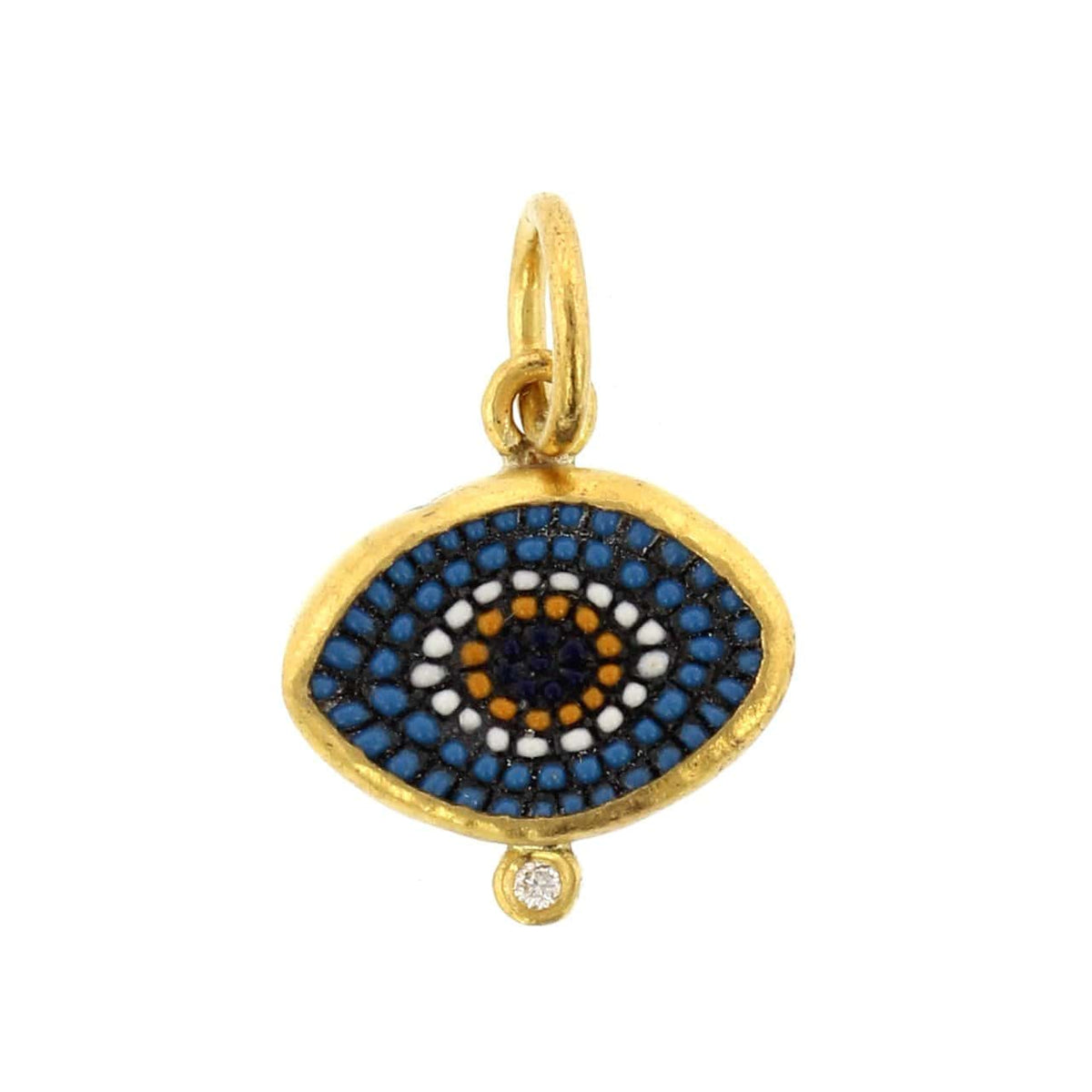 24K Yellow Gold and Sterling Silver Micro Mosaic Evil Eye Charm