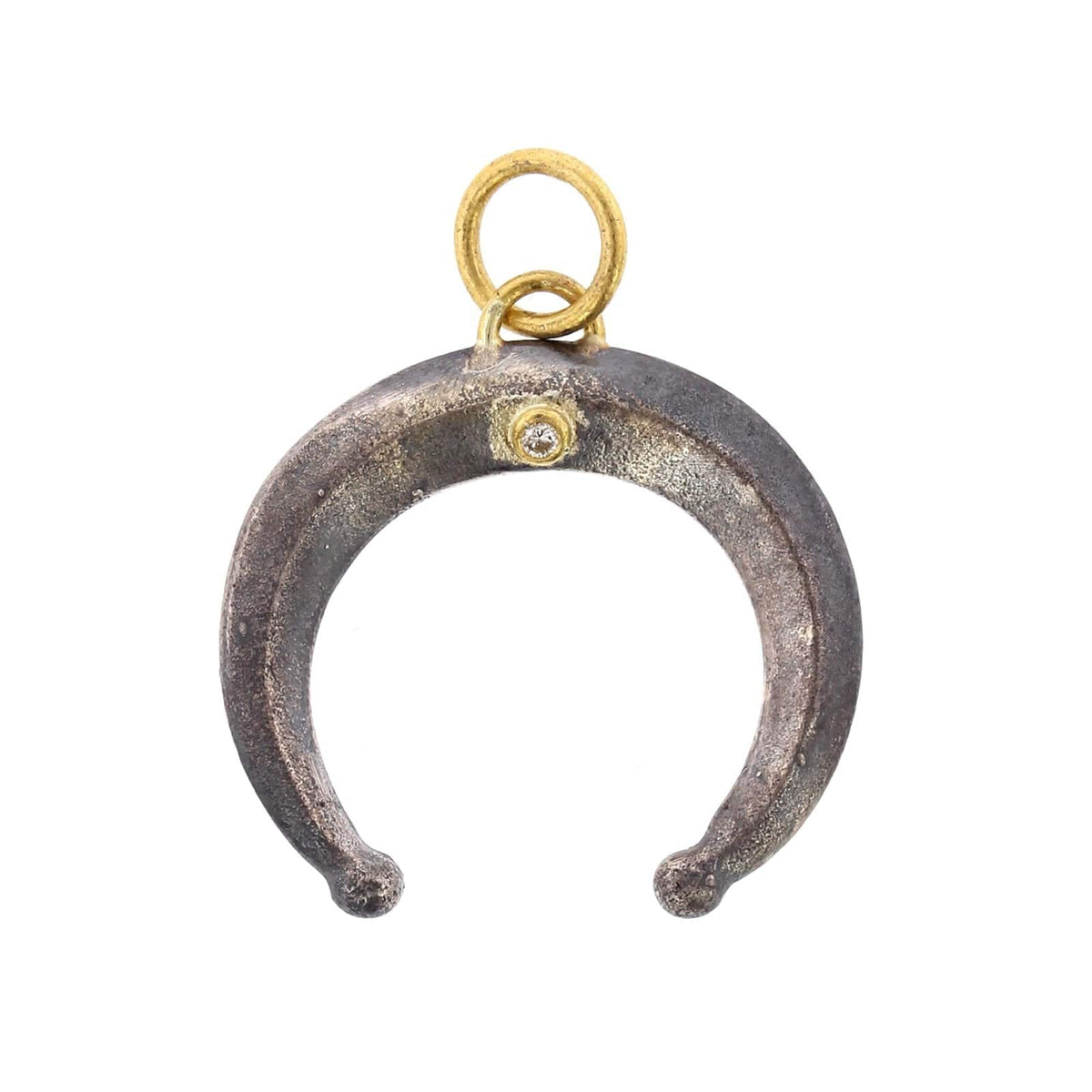 24K Yellow Gold and Sterling Silver Diamond Moon Charm