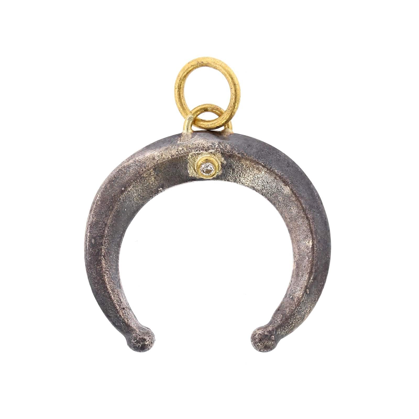24K Yellow Gold and Sterling Silver Diamond Moon Charm