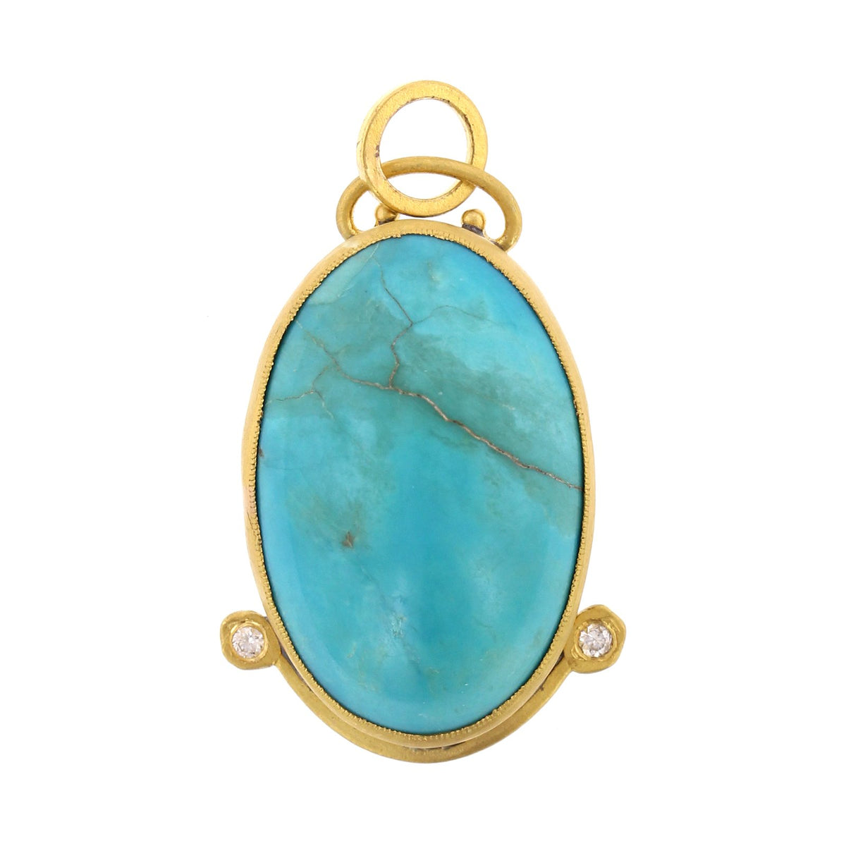 24K Yellow Gold and Sterling Silver Turquoise Charm
