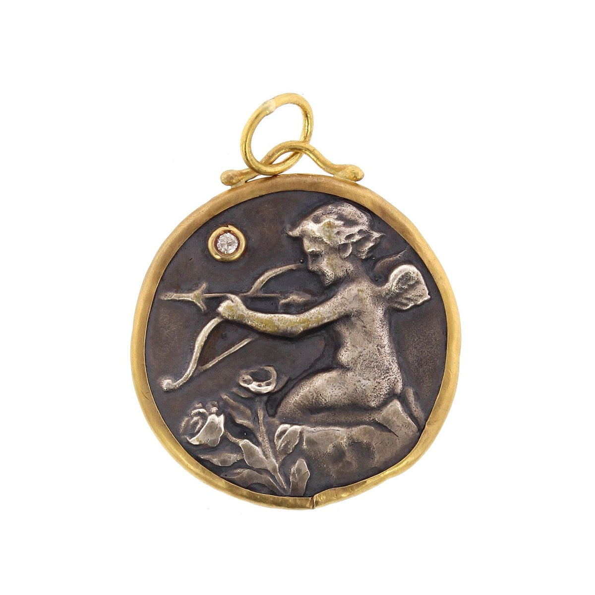 24K Yellow Gold and Sterling Silver Cupid Love Angel Charm