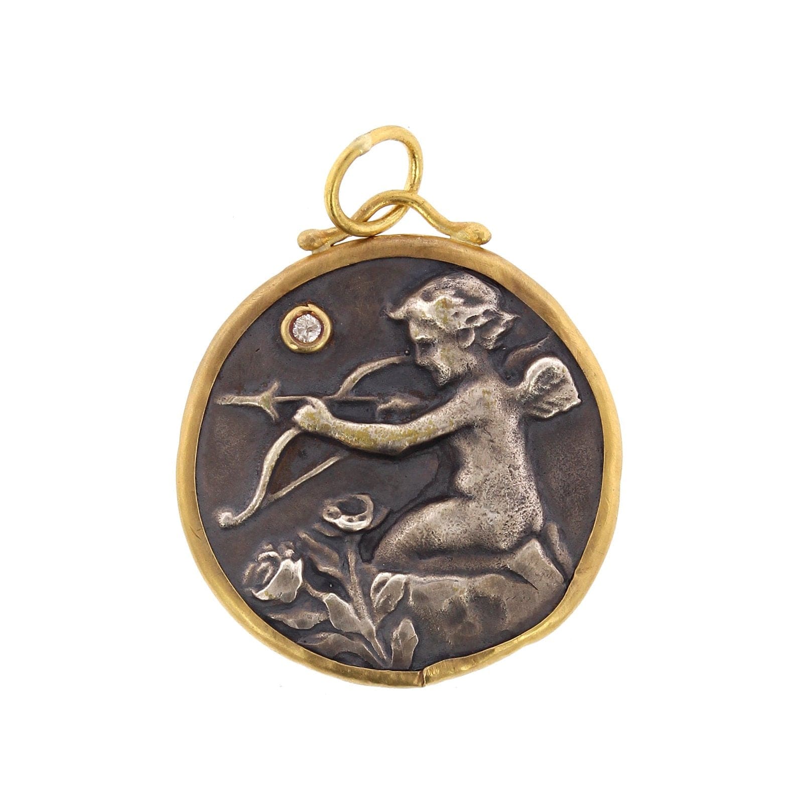 24K Yellow Gold and Sterling Silver Cupid Love Angel Charm