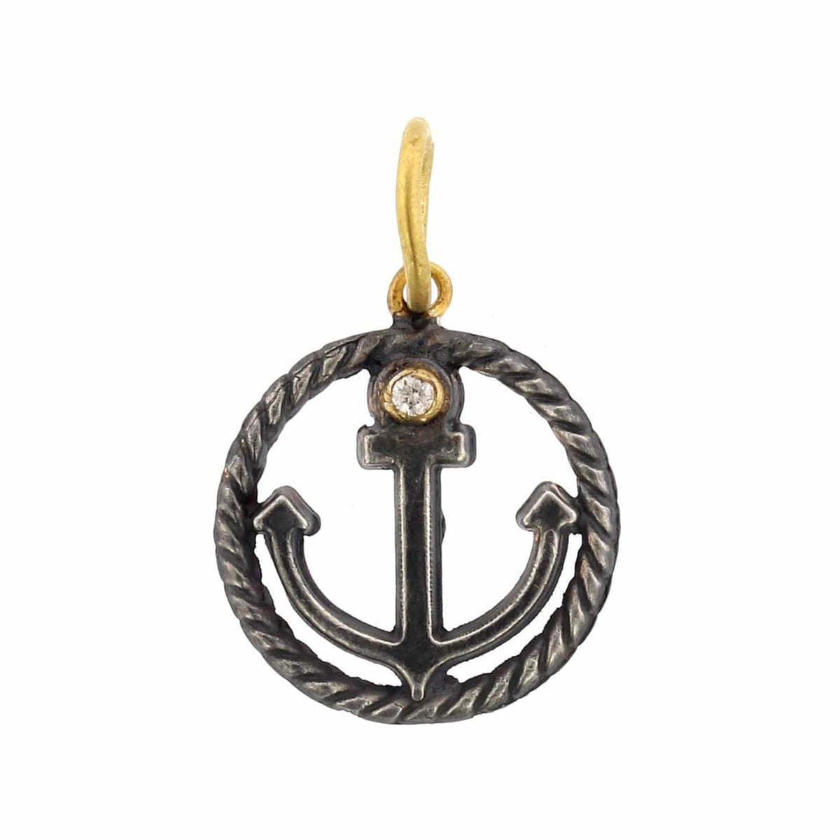 24K Yellow Gold and Sterling Silver Anchor Charm