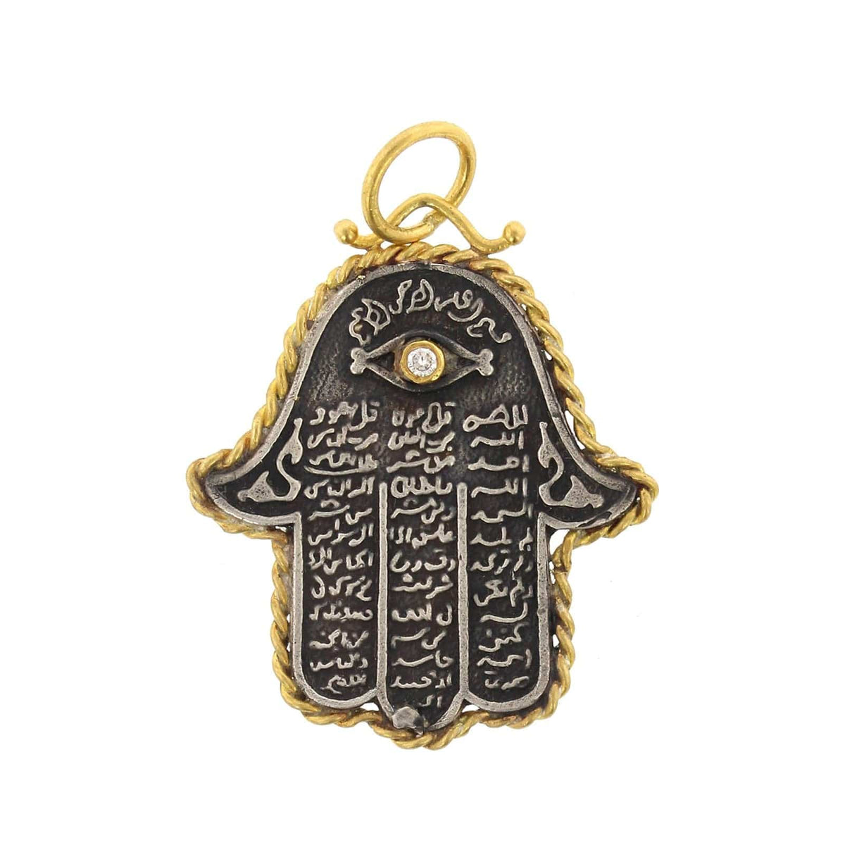 24K Yellow Gold and Sterling Silver Hamsa Hand Charm