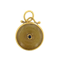 24K Yellow Gold and Sterling Silver Sapphire Yellow Jade Disc Charm