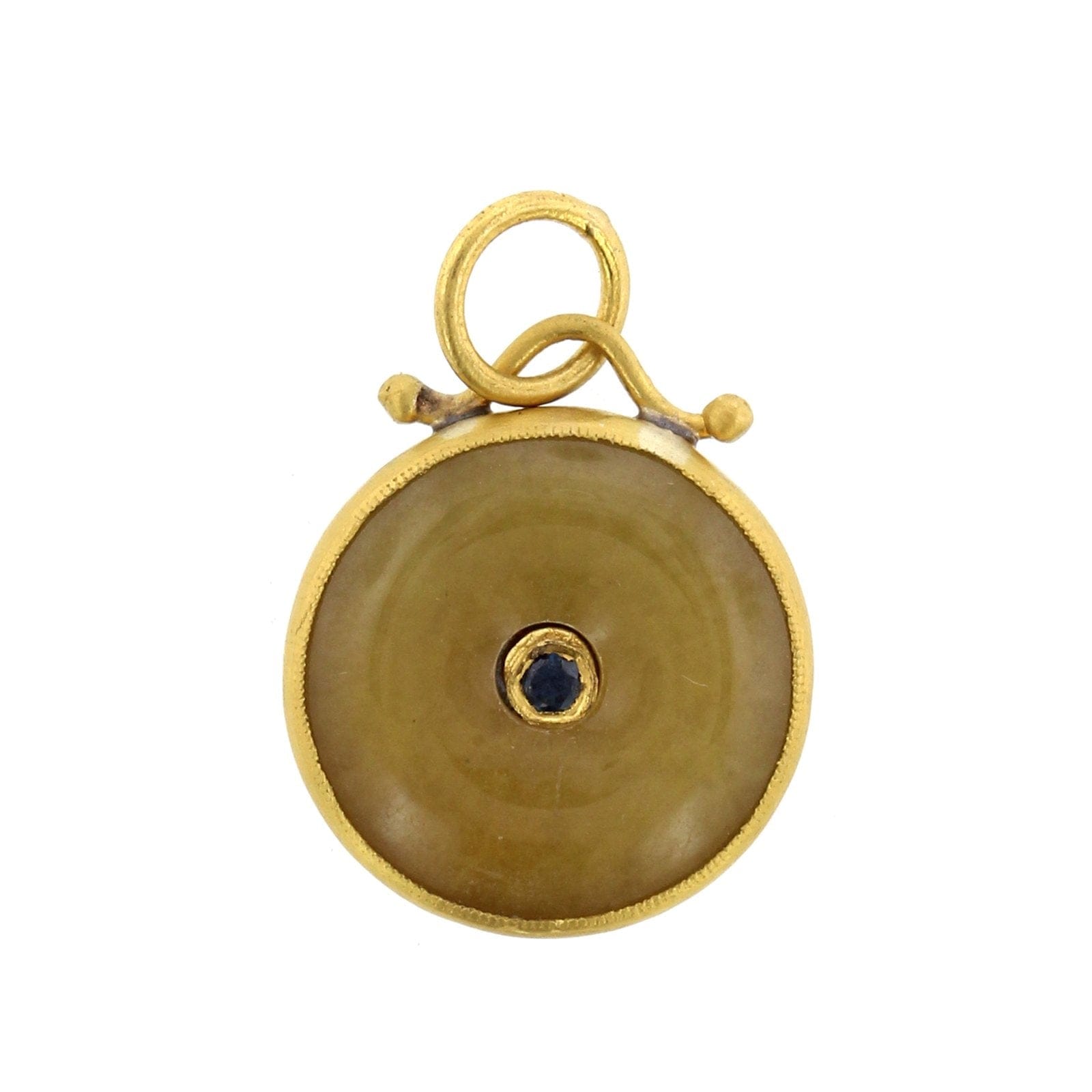 24K Yellow Gold and Sterling Silver Sapphire Yellow Jade Disc Charm