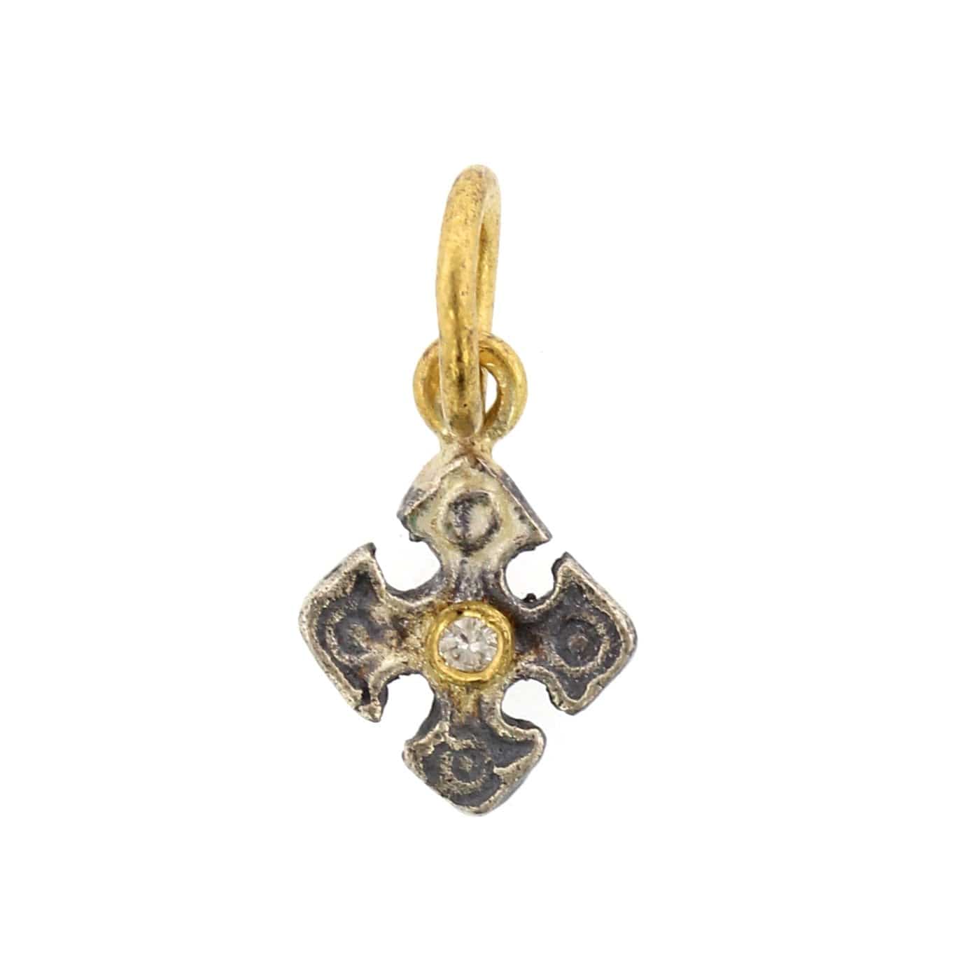 24K Yellow Gold and Sterling Silver Mini Diamond Cross Charm