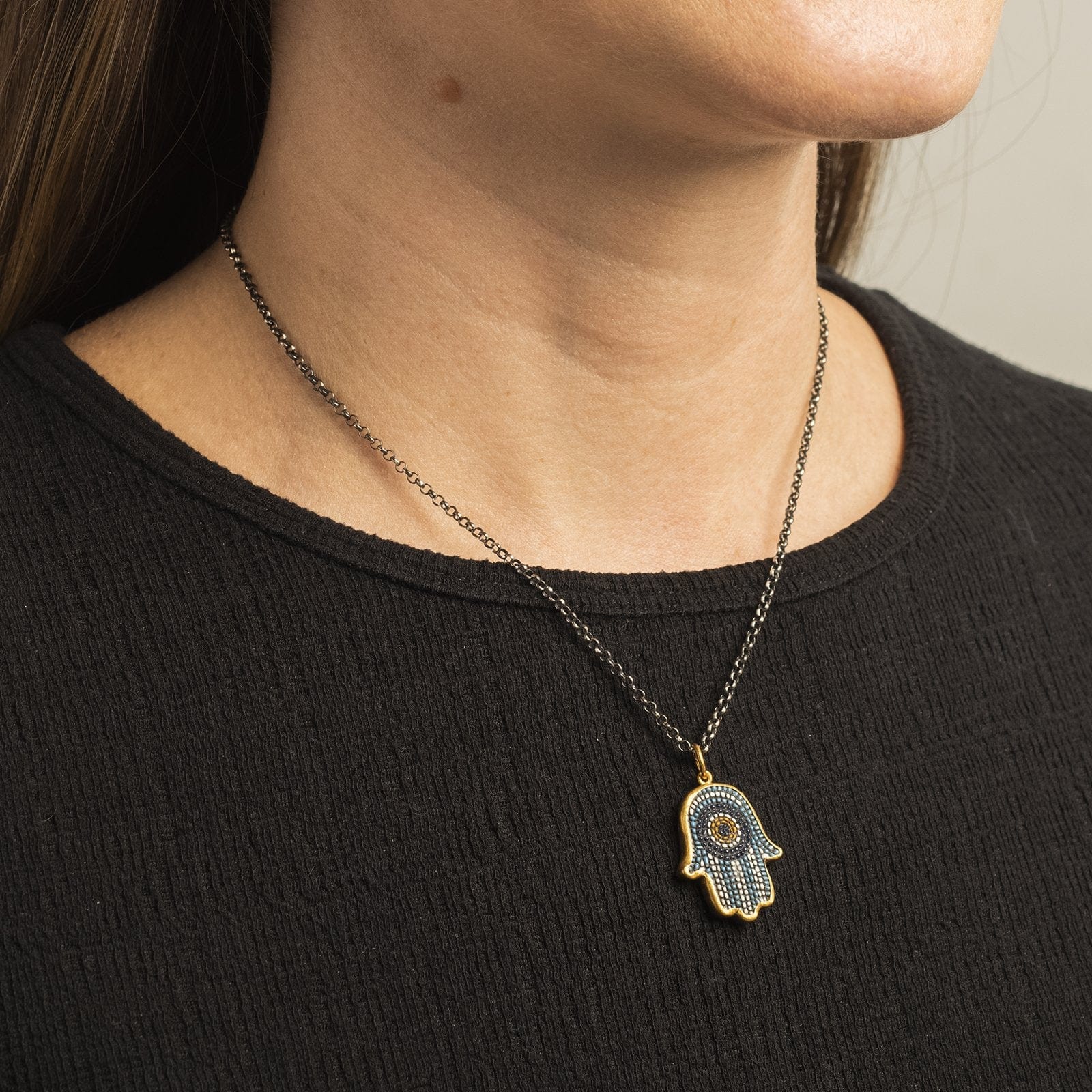 Sterling Silver and 24K Yellow Gold Hamsa Charm