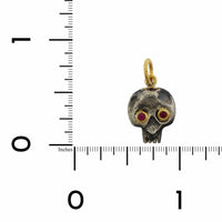 Sterling Silver and 24K Yellow Gold Jawless Skull Ruby Charm