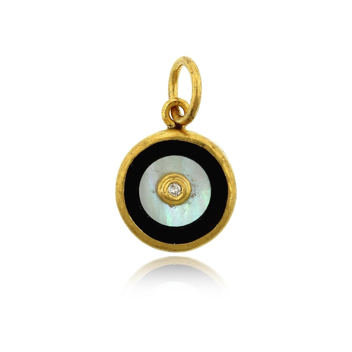 Sterling Silver and 24K Yellow Gold Onyx and Pearl Evil Eye Charm