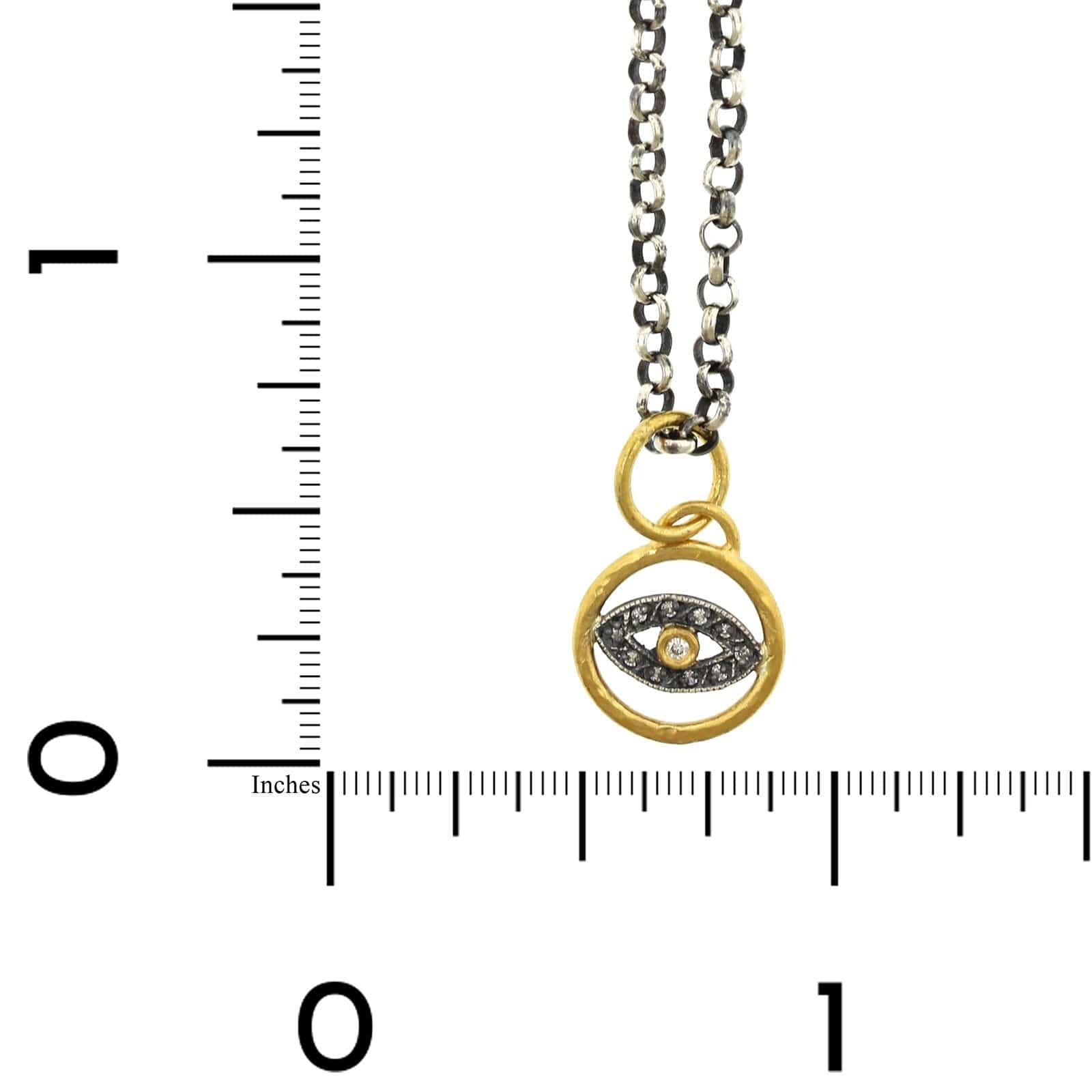 Sterling Silver and 24K Yellow Gold Evil Eye with Diamond Charm