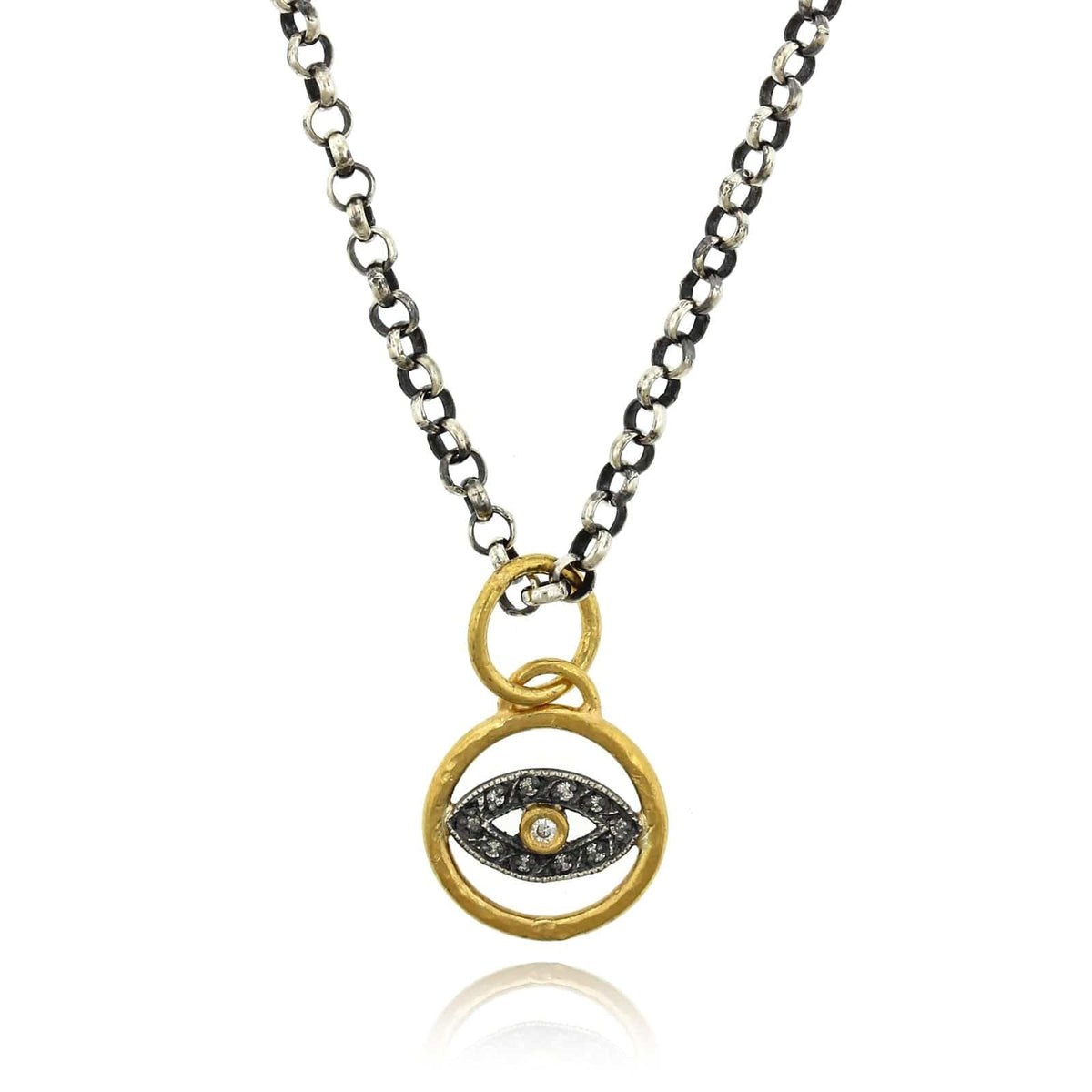 Sterling Silver and 24K Yellow Gold Evil Eye with Diamond Charm