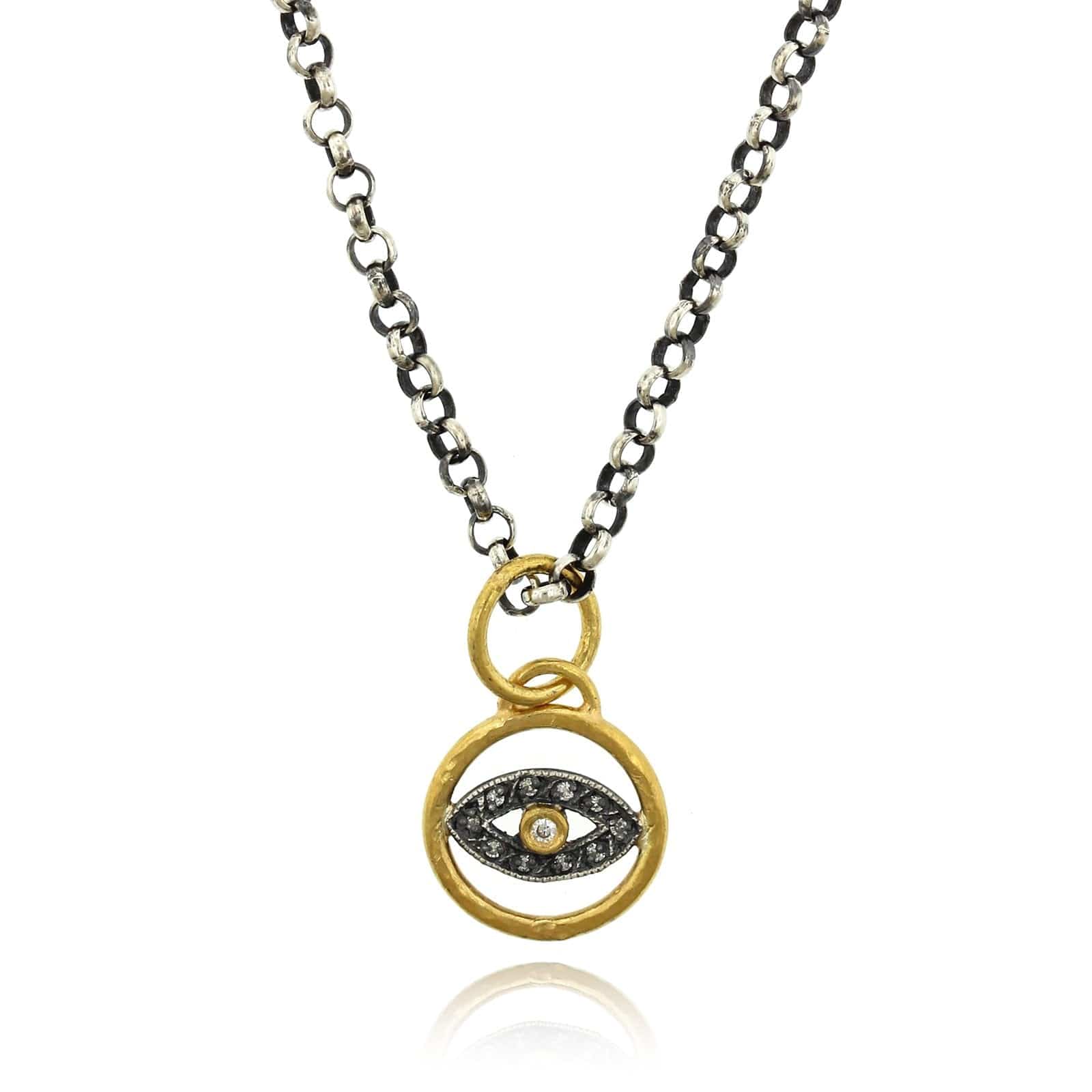 Sterling Silver and 24K Yellow Gold Evil Eye with Diamond Charm