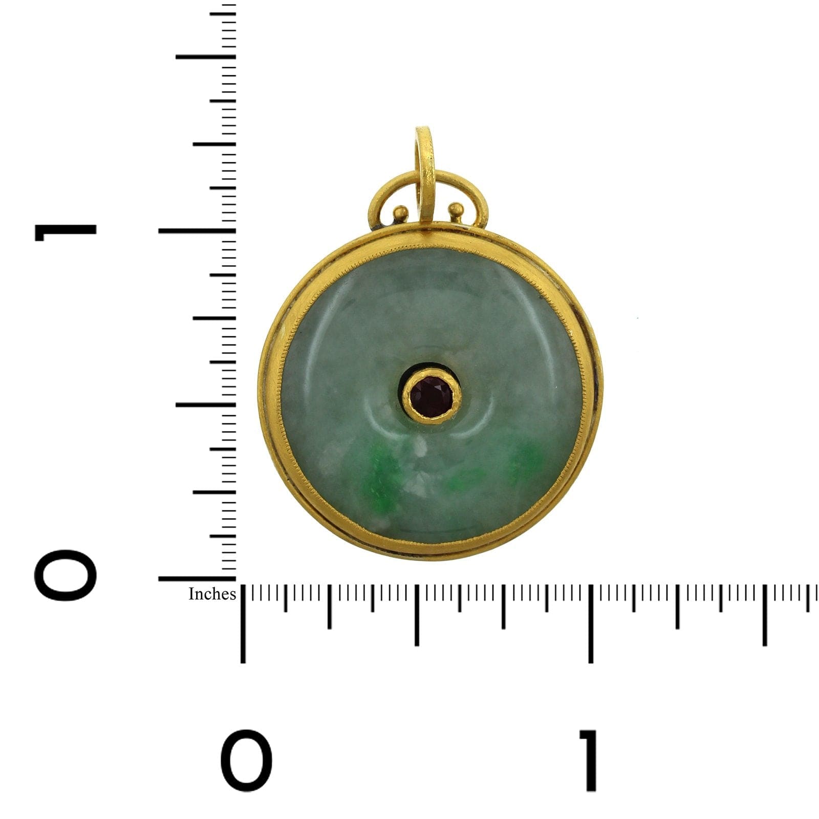 Sterling Silver and 24K Yellow Gold Jade and Ruby Charm