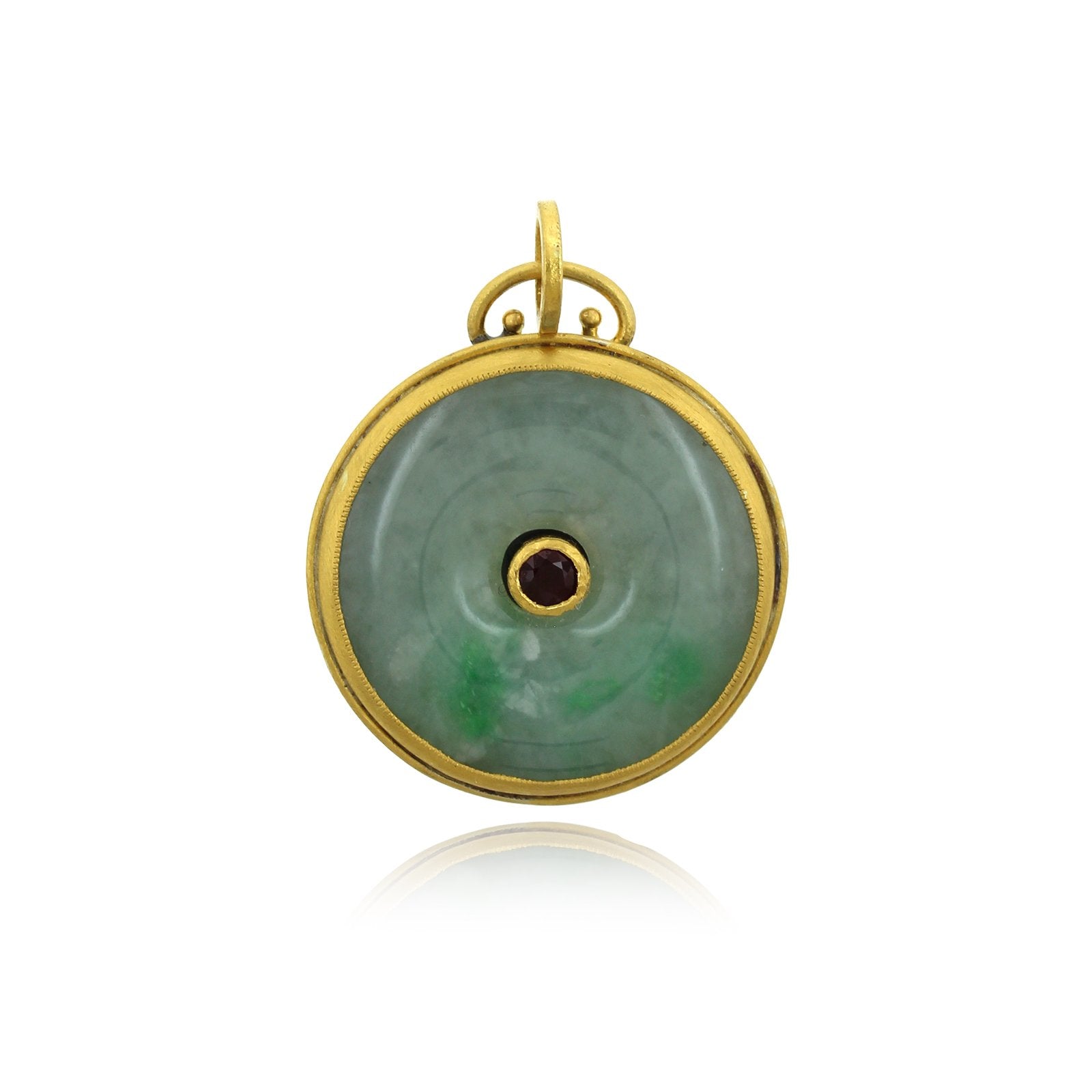 Sterling Silver and 24K Yellow Gold Jade and Ruby Charm