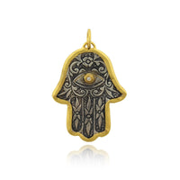 Sterling Silver and 24K Yellow Gold Hamsa with Diamond Charm