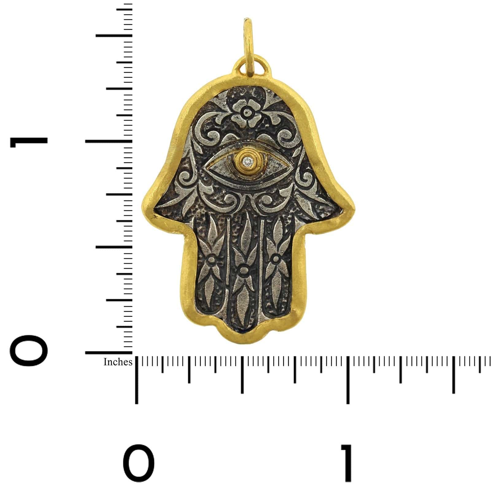 Sterling Silver and 24K Yellow Gold Hamsa with Diamond Charm