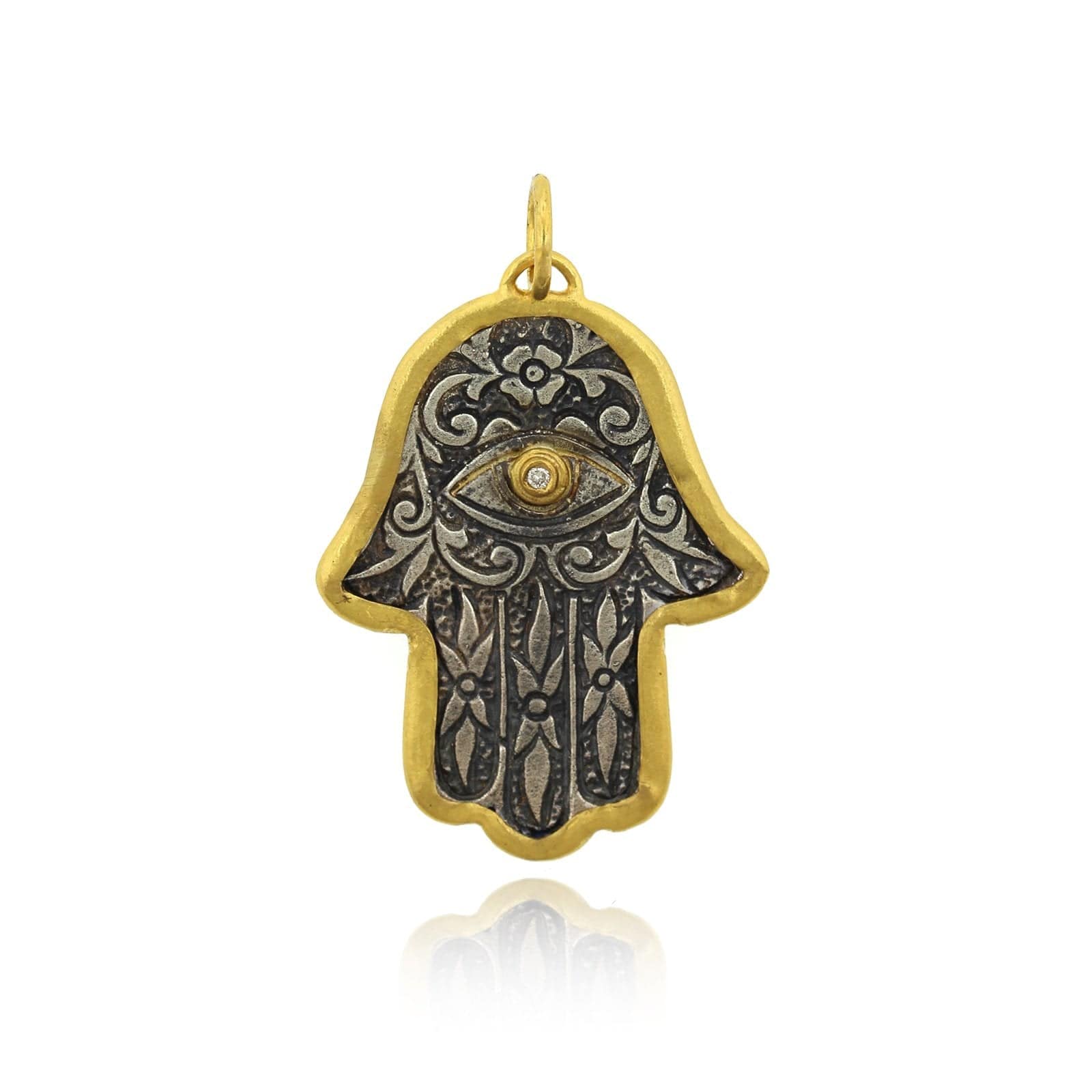 Sterling Silver and 24K Yellow Gold Hamsa with Diamond Charm