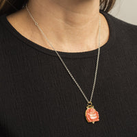 Sterling Silver and 24K Yellow Gold Coral Buddha with Diamond Charm