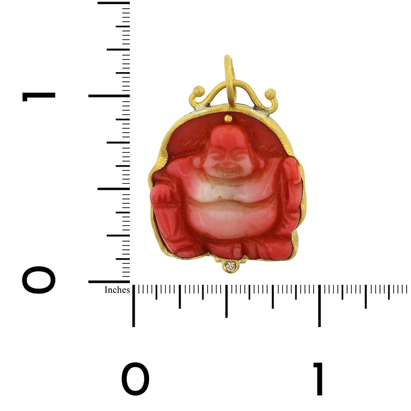 Sterling Silver and 24K Yellow Gold Coral Buddha with Diamond Charm
