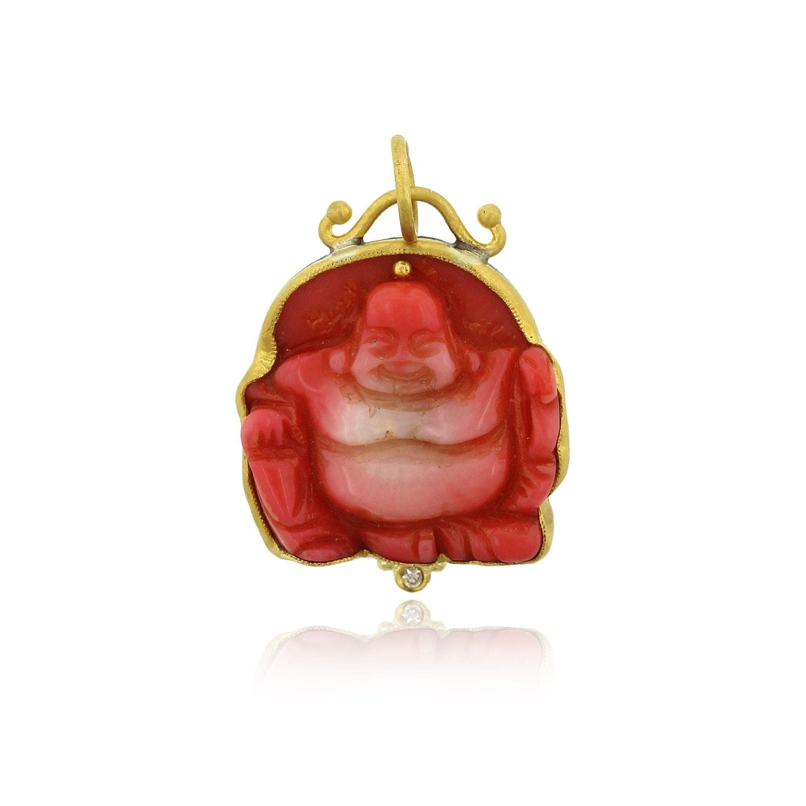 Sterling Silver and 24K Yellow Gold Coral Buddha with Diamond Charm