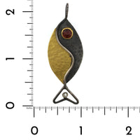Sterling Silver and 24K Yellow Gold Fish with Garnet Charm