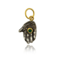 Sterling Silver and 24K Yellow Gold Giving Hand with Emerald Charm