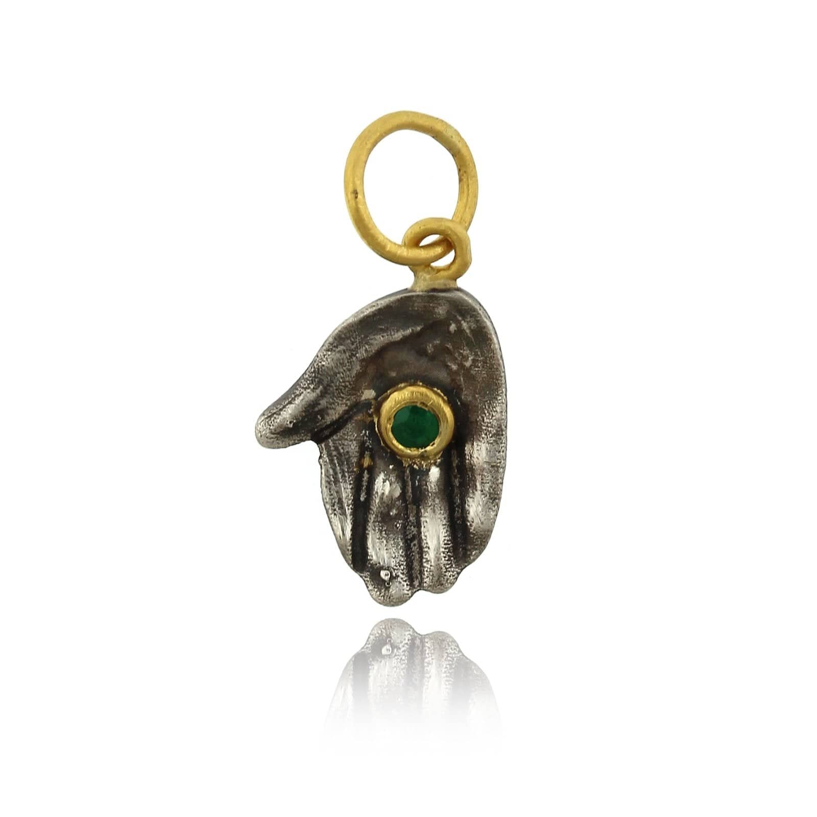 Sterling Silver and 24K Yellow Gold Giving Hand with Emerald Charm