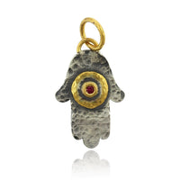 Sterling Silver and 24K Yellow Gold Hamsa with Ruby Charm