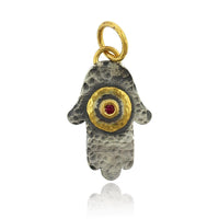 Sterling Silver and 24K Yellow Gold Hamsa with Ruby Charm