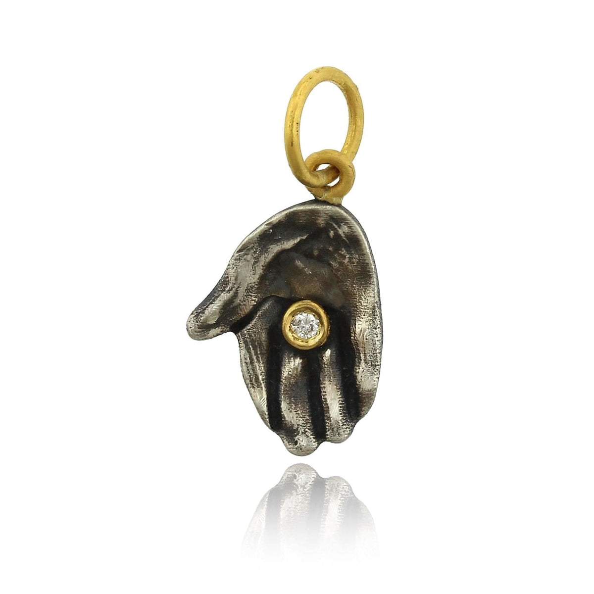 Sterling Silver and 24K Yellow Gold Giving Hand with Diamond Charm
