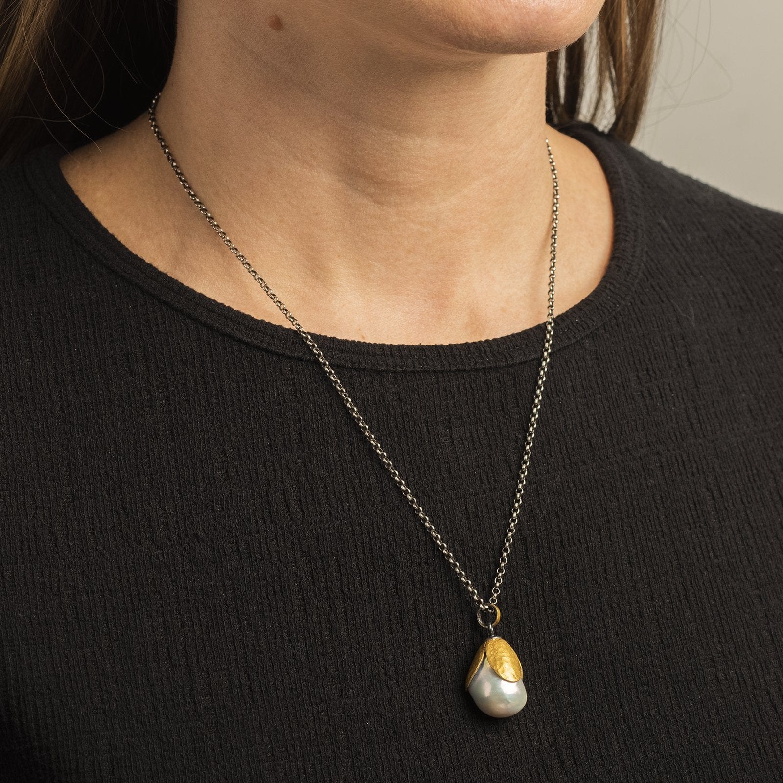 Sterling Silver and 24K Yellow Gold Pearl Charm